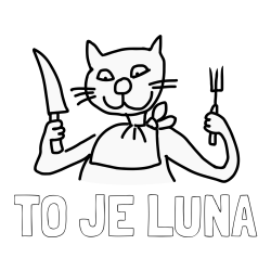 Online izdelana pobarvanka - Pobarvanka imena TO JE LUNA in pobarvanka mačke pri kosilu