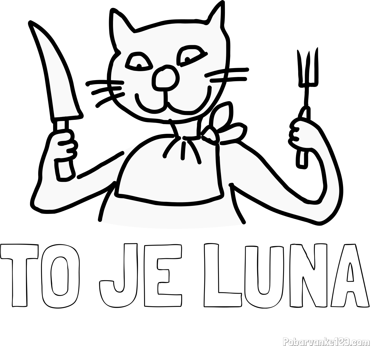 Pobarvanka imena TO JE LUNA in pobarvanka mačke pri kosilu