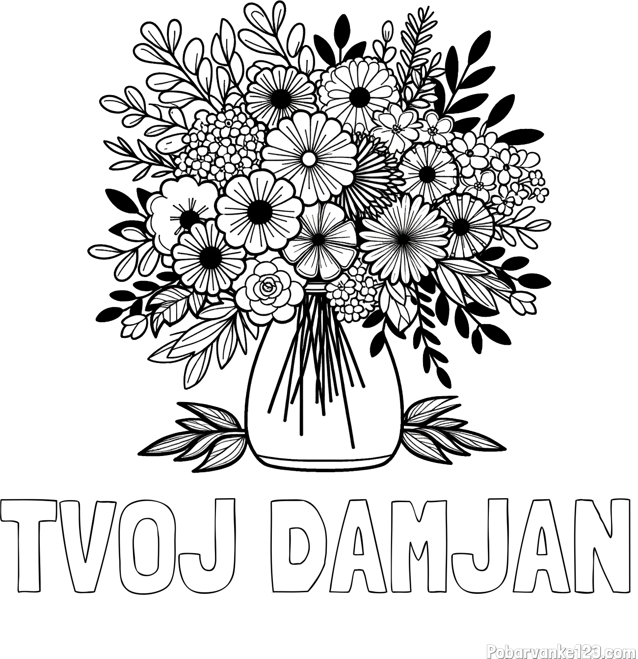 Pobarvanka imena TVOJ DAMJAN in pobarvanka veliekga šopka rož