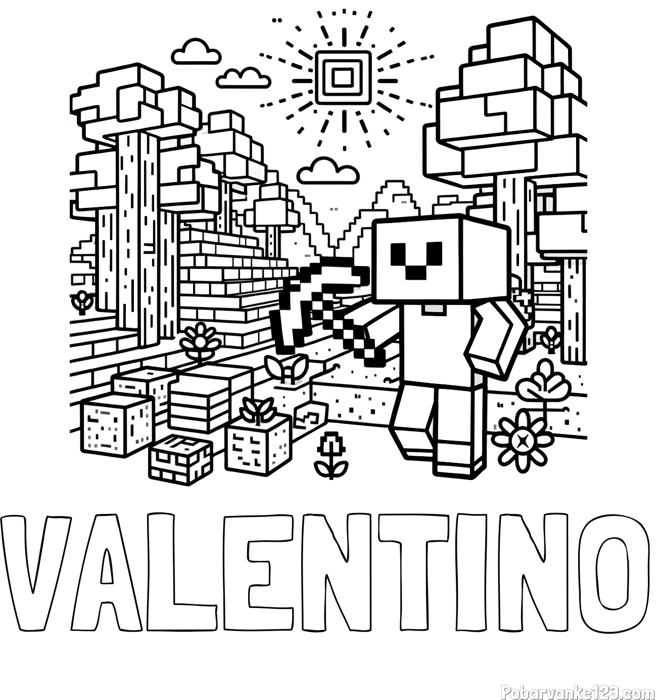 Pobarvanka imena VALENTINO in pobarvanka Minecraft sveta
