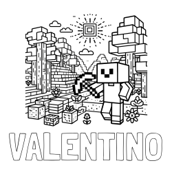 Online izdelana pobarvanka - Pobarvanka imena VALENTINO in pobarvanka Minecraft sveta