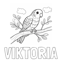 Online izdelana pobarvanka - Pobarvanka imena VIKTORIA in pobarvanka ljubkega kanarčka na veji