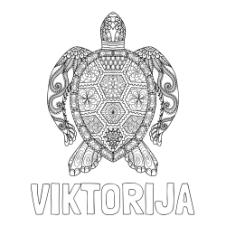 Online izdelana pobarvanka - Pobarvanka imena VIKTORIJA in pobarvanka želve - mandale