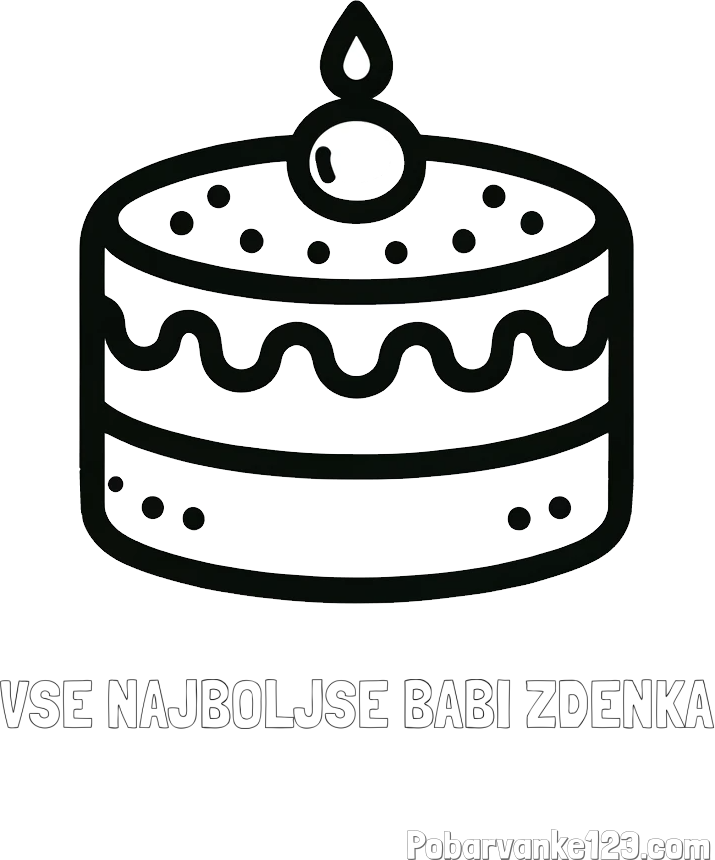 Pobarvanka imena VSE NAJBOLJŠE BABI ZDENKA in otroška pobarvanka majhne torte