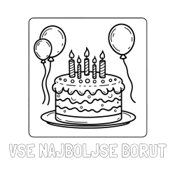 Online izdelana pobarvanka - Pobarvanka imena VSE NAJBOLJŠE BORUT in pobarvanka torte za 5. rojstni dan