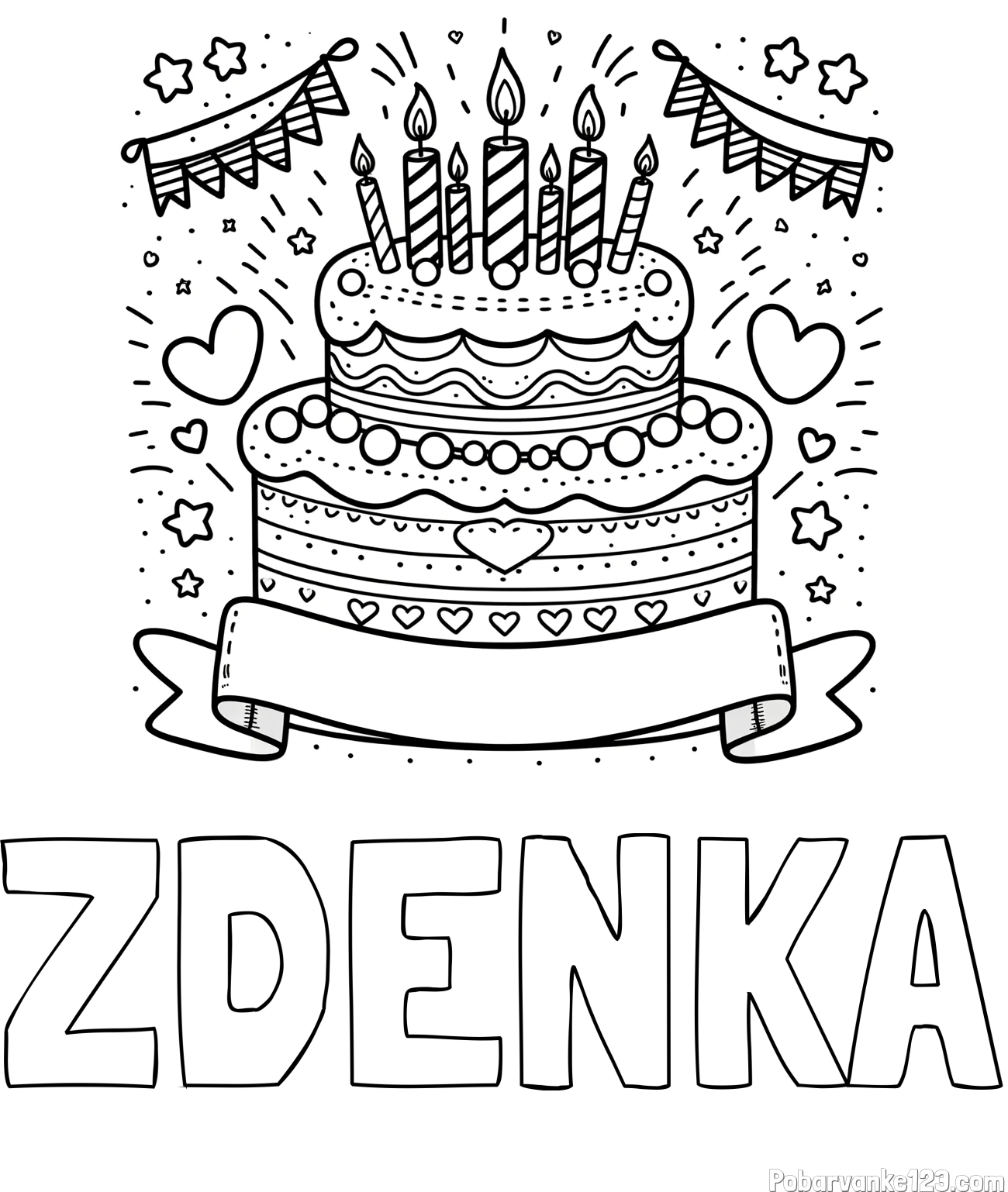 Pobarvanka imena ZDENKA in pobarvanka velike torte za rojstni dan