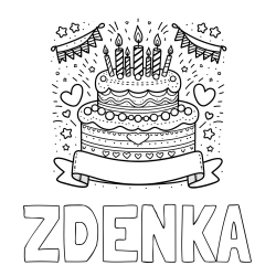Online izdelana pobarvanka - Pobarvanka imena ZDENKA in pobarvanka velike torte za rojstni dan