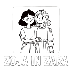 Online izdelana pobarvanka - Pobarvanka imena ZOJA IN ZARA in otroška pobarvanka dveh prijateljic