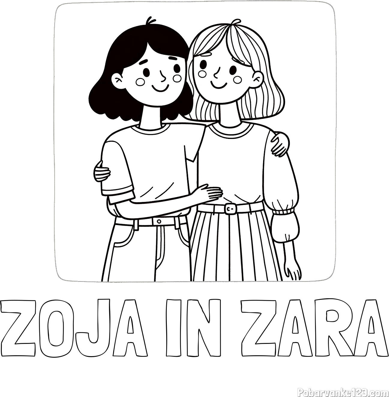 Pobarvanka imena ZOJA IN ZARA in otroška pobarvanka dveh prijateljic