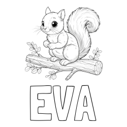 Online izdelana pobarvanka - Pobarvanka imena EVA in pobarvanka veverice na veji