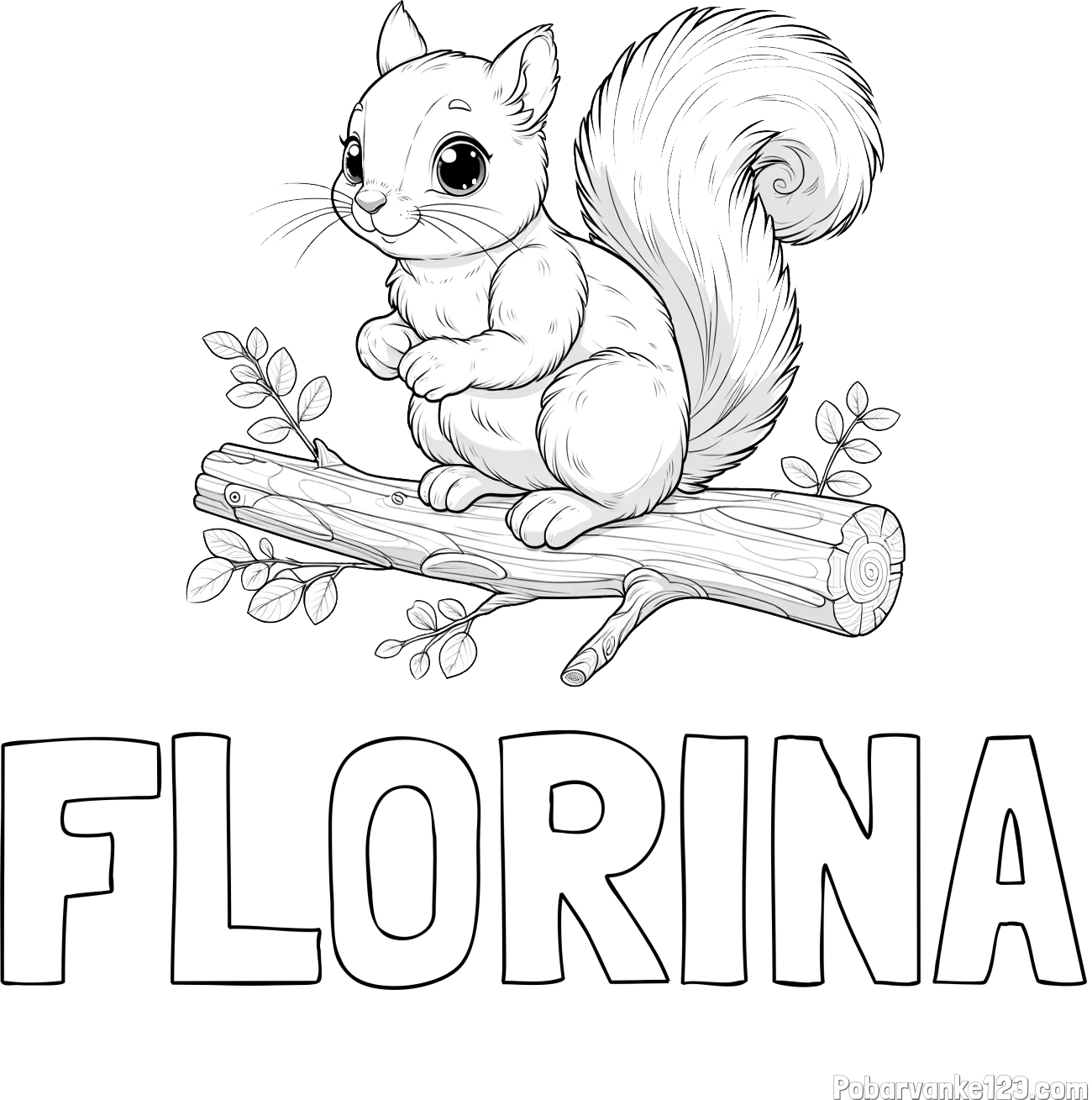 Pobarvanka imena FLORINA in pobarvanka veverice na veji