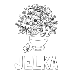 Online izdelana pobarvanka - Pobarvanka imena JELKA in pobarvanka cvetja v vazi