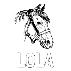 Online izdelana pobarvanka - Pobarvanka imena LOLA in konjska glava
