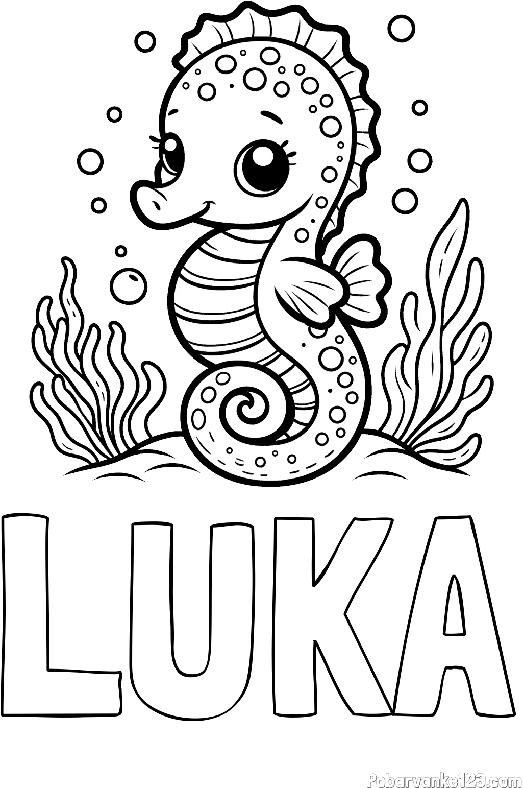 Pobarvanka imena LUKA in pobarvanka morskega konjička