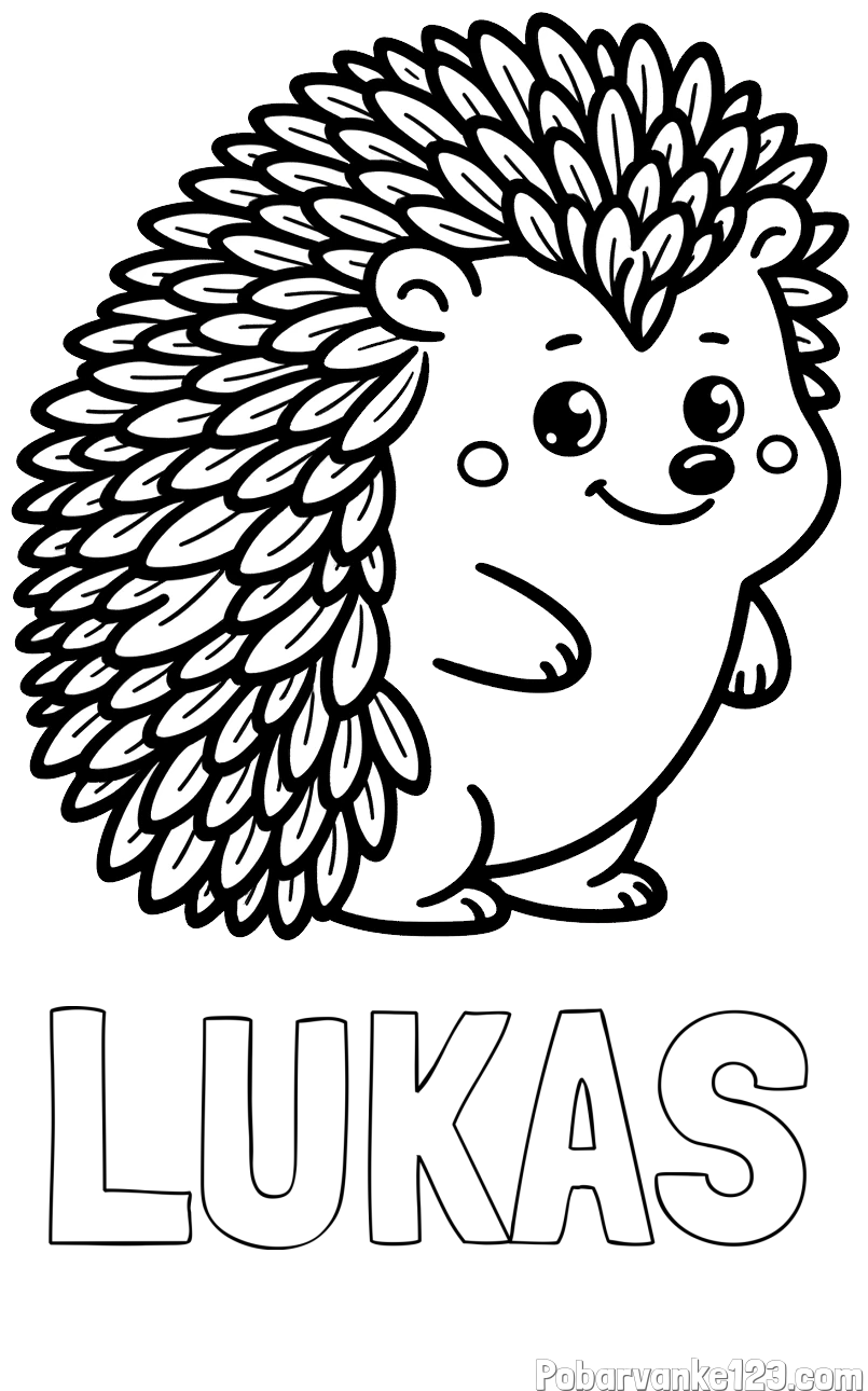 Pobarvanka imena LUKAS in pobarvanka prisrčnega ježka