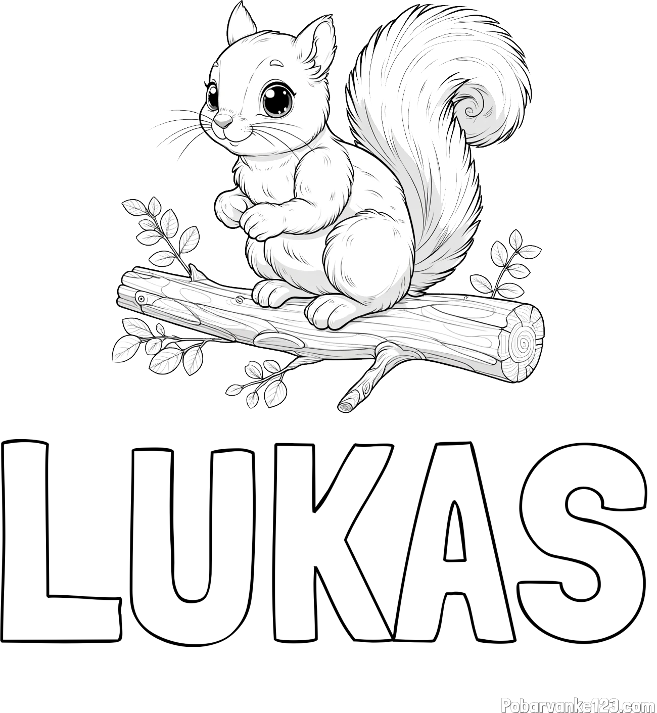 Pobarvanka imena LUKAS in pobarvanka veverice na veji