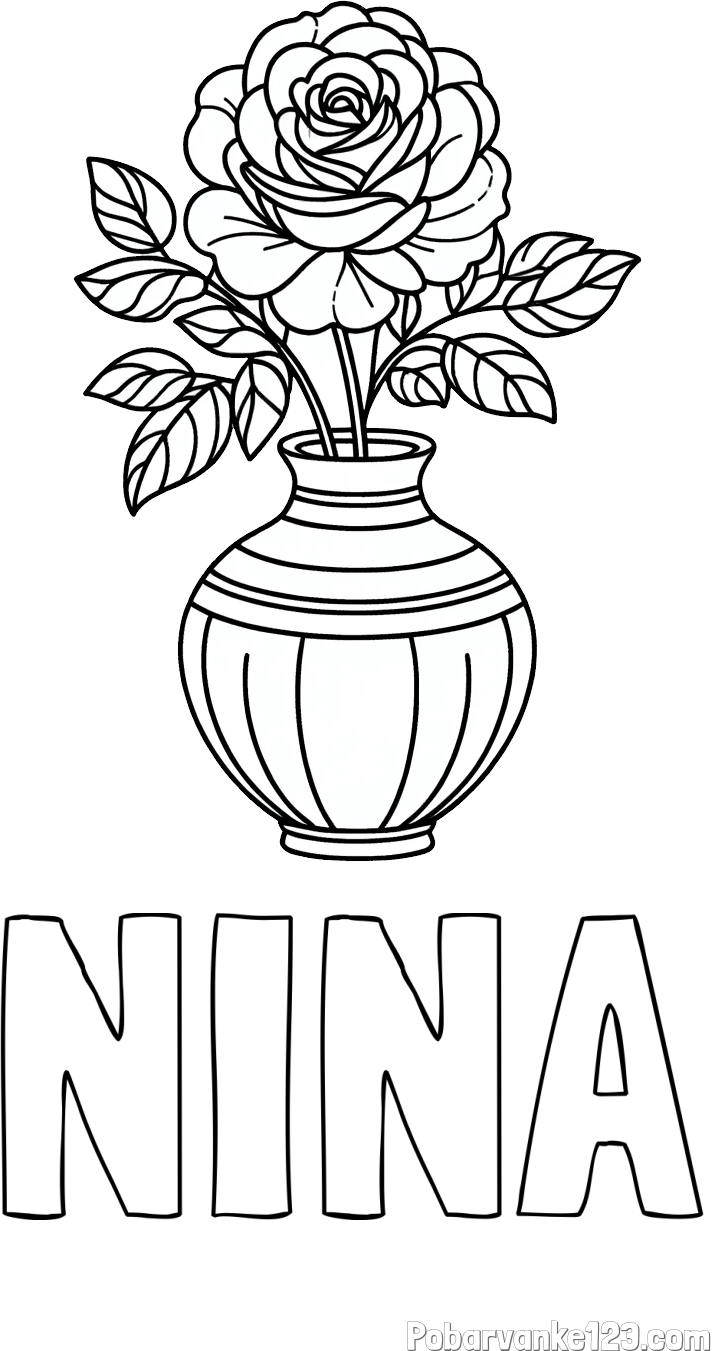 Pobarvanka imena NINA in pobarvanka vrtnice v vazi