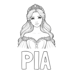 Online izdelana pobarvanka - Pobarvanka imena PIA in pobarvanka realistične princese