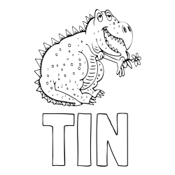 Online izdelana pobarvanka - Pobarvanka imena TIN in pobarvanka veselega dinozavra