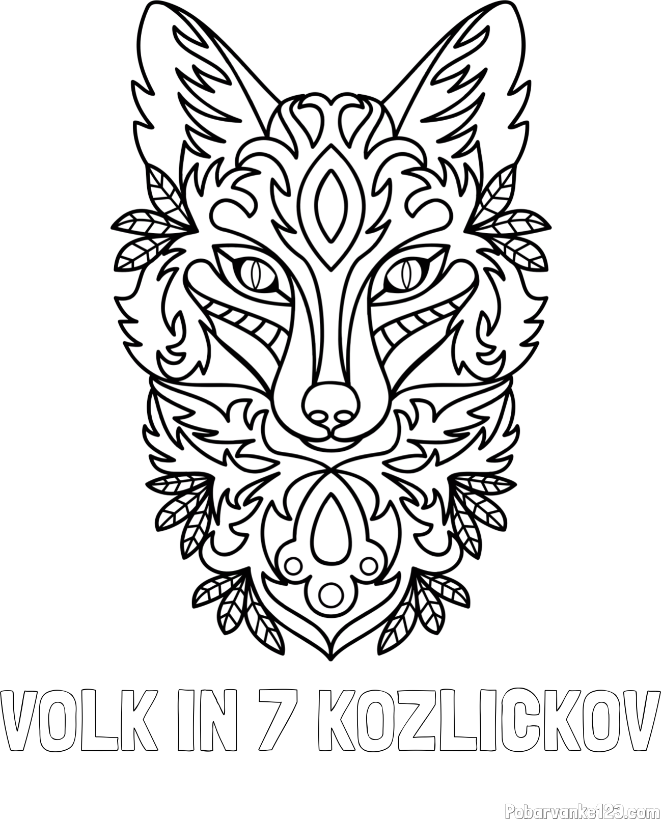 Pobarvanka imena VOLK IN 7 KOZLIČKOV in pobarvanka volka - mandale
