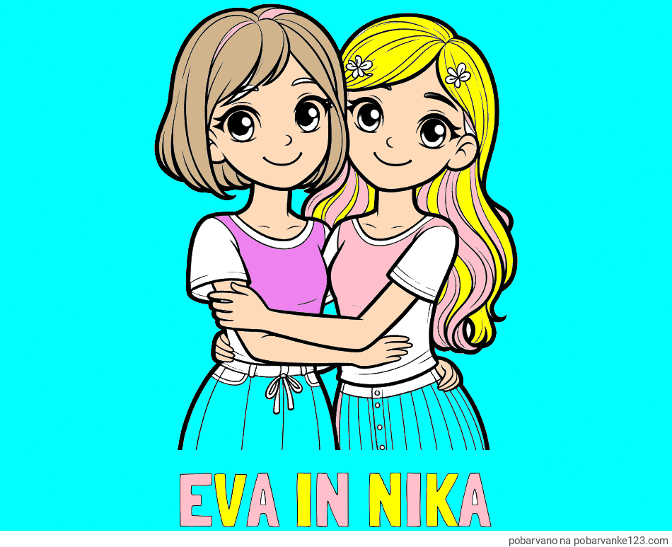 POBARVANA POBARVANKA - Pobarvanka imena EVA IN NIKA in pobarvanka ljubkih prijateljic