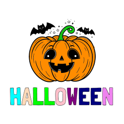 Pobarvana pobarvanka - Pobarvanka imena HALLOWEEN in pobarvanka nasmejane buče ter dveh netopirjev za noč čarovnic