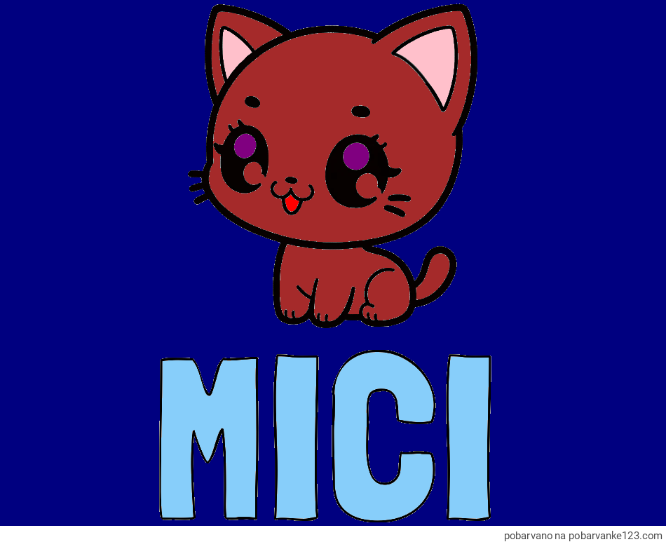 POBARVANA POBARVANKA - Pobarvanka imena MICI in pobarvnaka ljubke muce v anime slogu