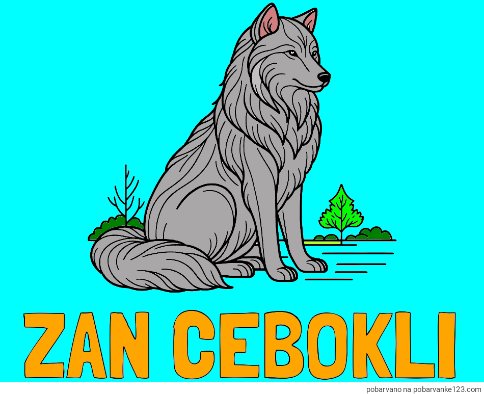 POBARVANA POBARVANKA - Pobarvanka imena ŽAN ČEBOKLI in pobarvanka sedečega volka