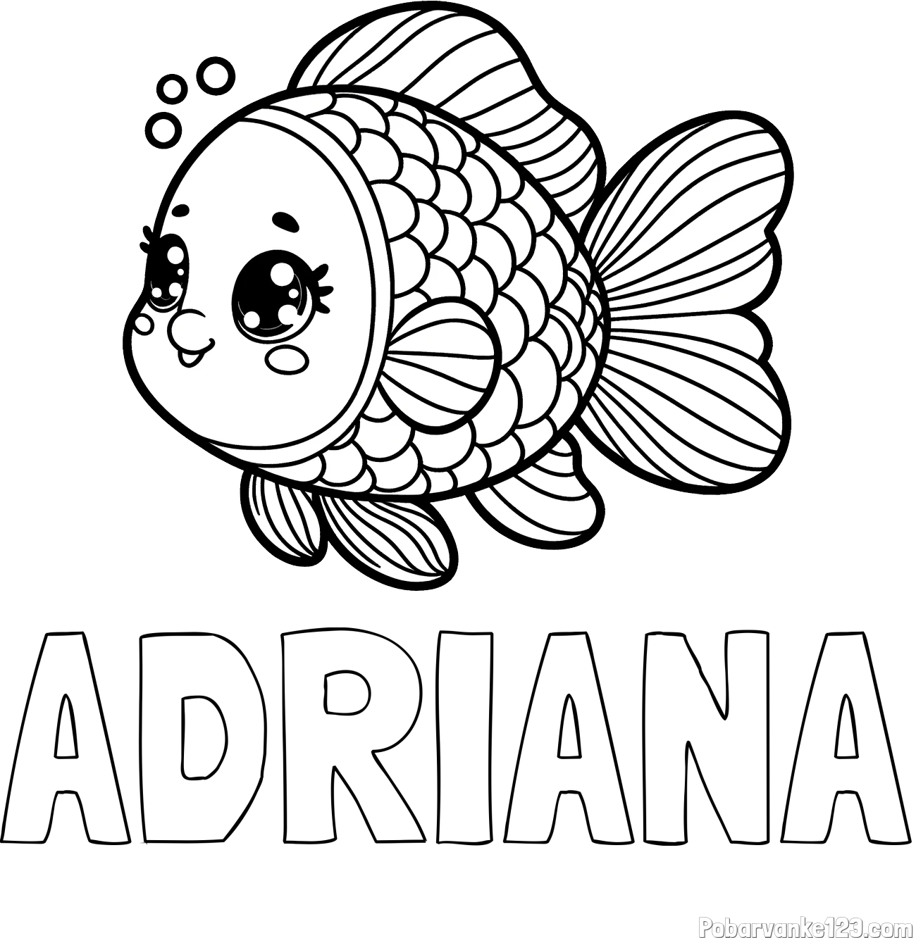 Pobarvanka imena ADRIANA in pobarvanka ribe z bujnimi plavutmi
