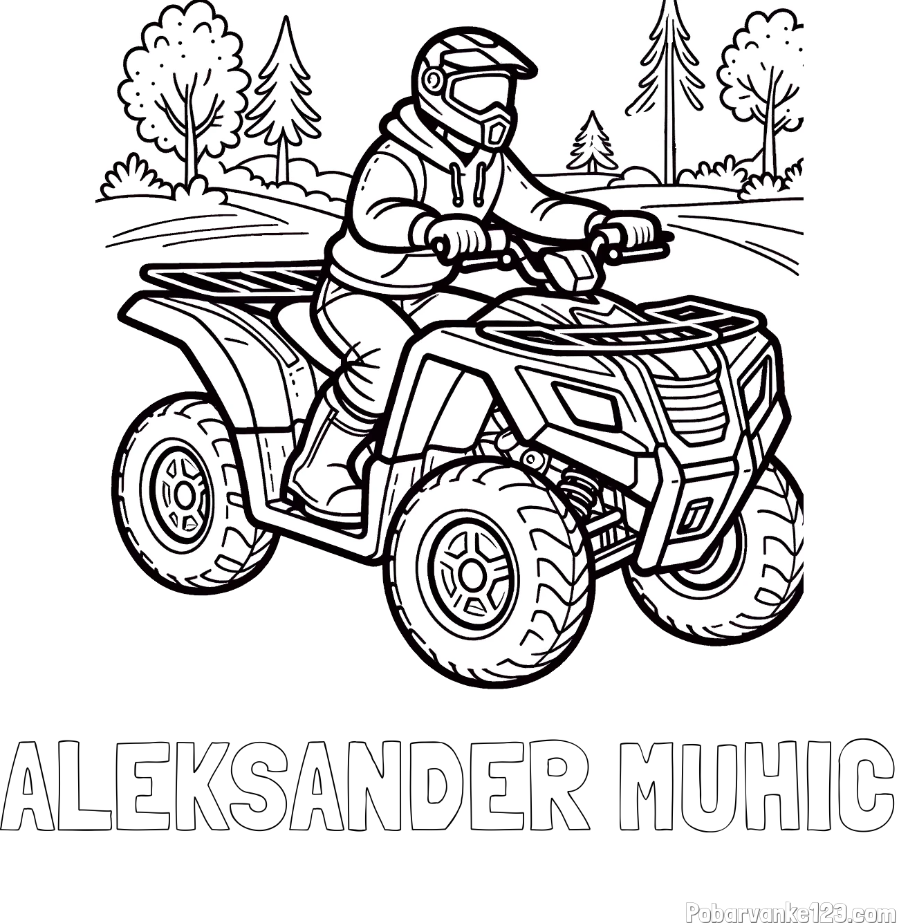 Pobarvanka imena ALEKSANDER MUHIČ in pobarvanka motorista na štirikolesniku