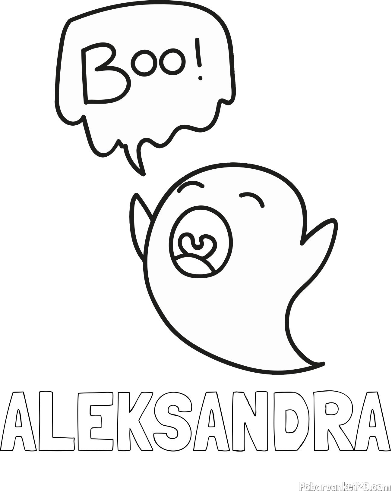 Pobarvanka imena ALEKSANDRA in pobarvanka duhca z napisom Boo!