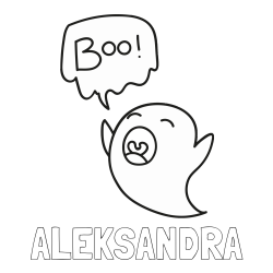 Online izdelana pobarvanka - Pobarvanka imena ALEKSANDRA in pobarvanka duhca z napisom Boo!