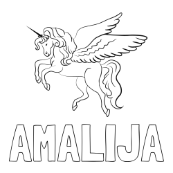 Online izdelana pobarvanka - Pobarvanka imena AMALIJA in lepa pobarvanka samoroga