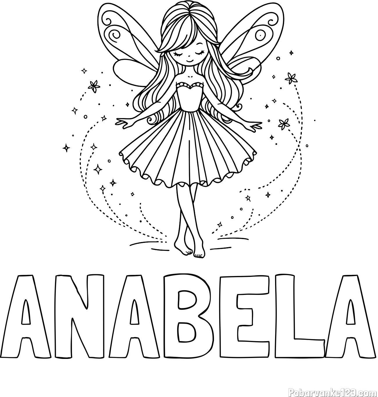 Pobarvanka imena ANABELA in pobarvanka ljubke čarobne vile