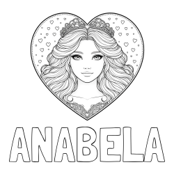 Online izdelana pobarvanka - Pobarvanka imena ANABELA in pobarvanka ljubke princese v srčku