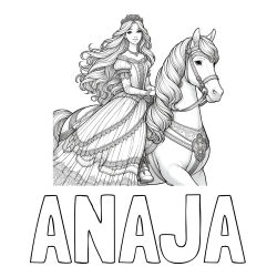 Online izdelana pobarvanka - Pobarvanka imena ANAJA in pobarvanka nasmejana princese na konju
