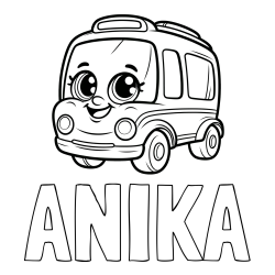 Online izdelana pobarvanka - Pobarvanka imena ANIKA in pobarvanka nasmejanega avtobusa