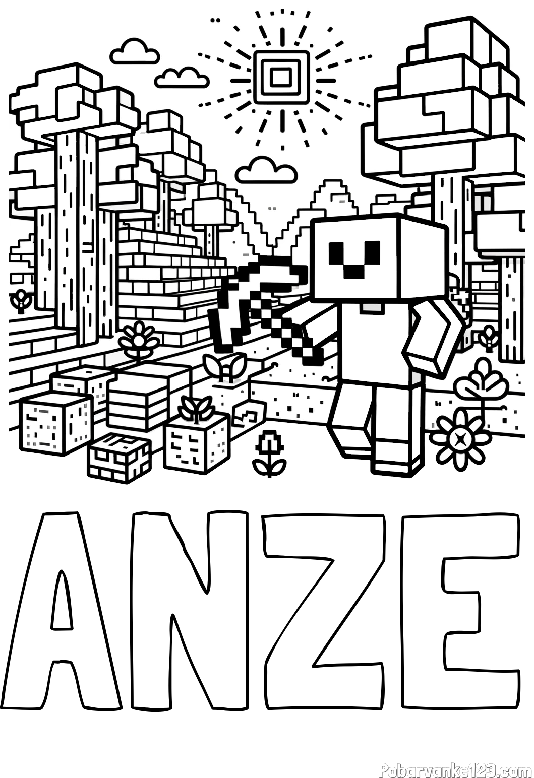 Pobarvanka imena ANZE in pobarvanka Minecraft sveta