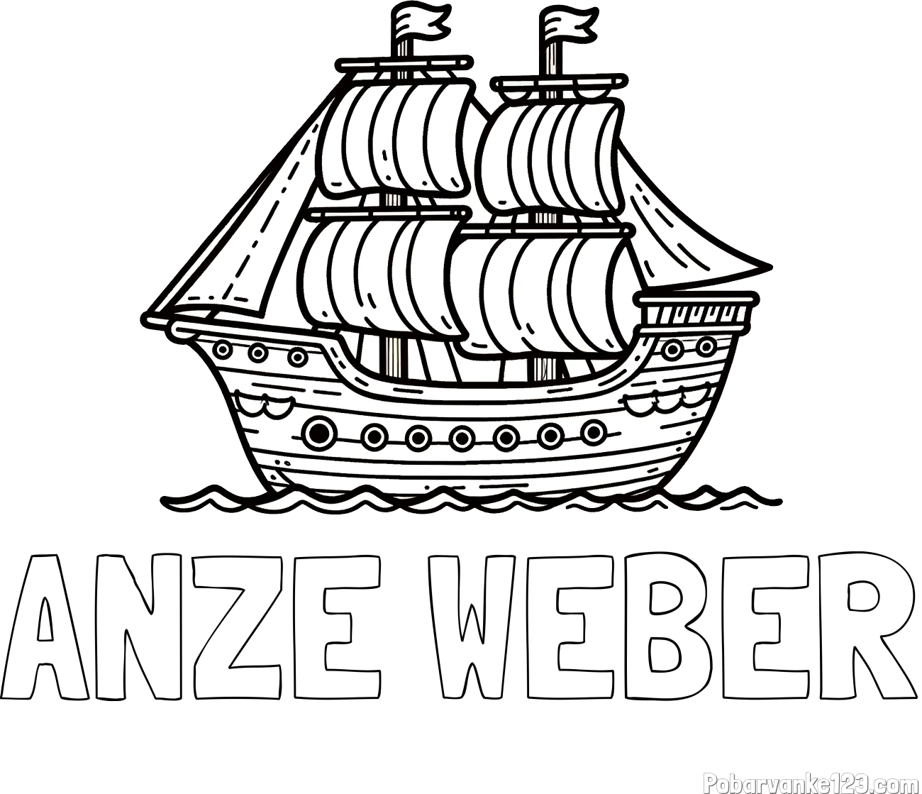 Pobarvanka imena ANŽE WEBER in otroška pobarvanka ladje