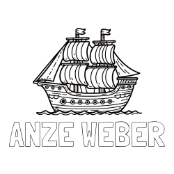 Online izdelana pobarvanka - Pobarvanka imena ANŽE WEBER in otroška pobarvanka ladje