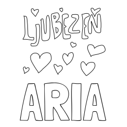 Online izdelana pobarvanka - Pobarvanka imena ARIA in pobarvanka ljubezni ❤