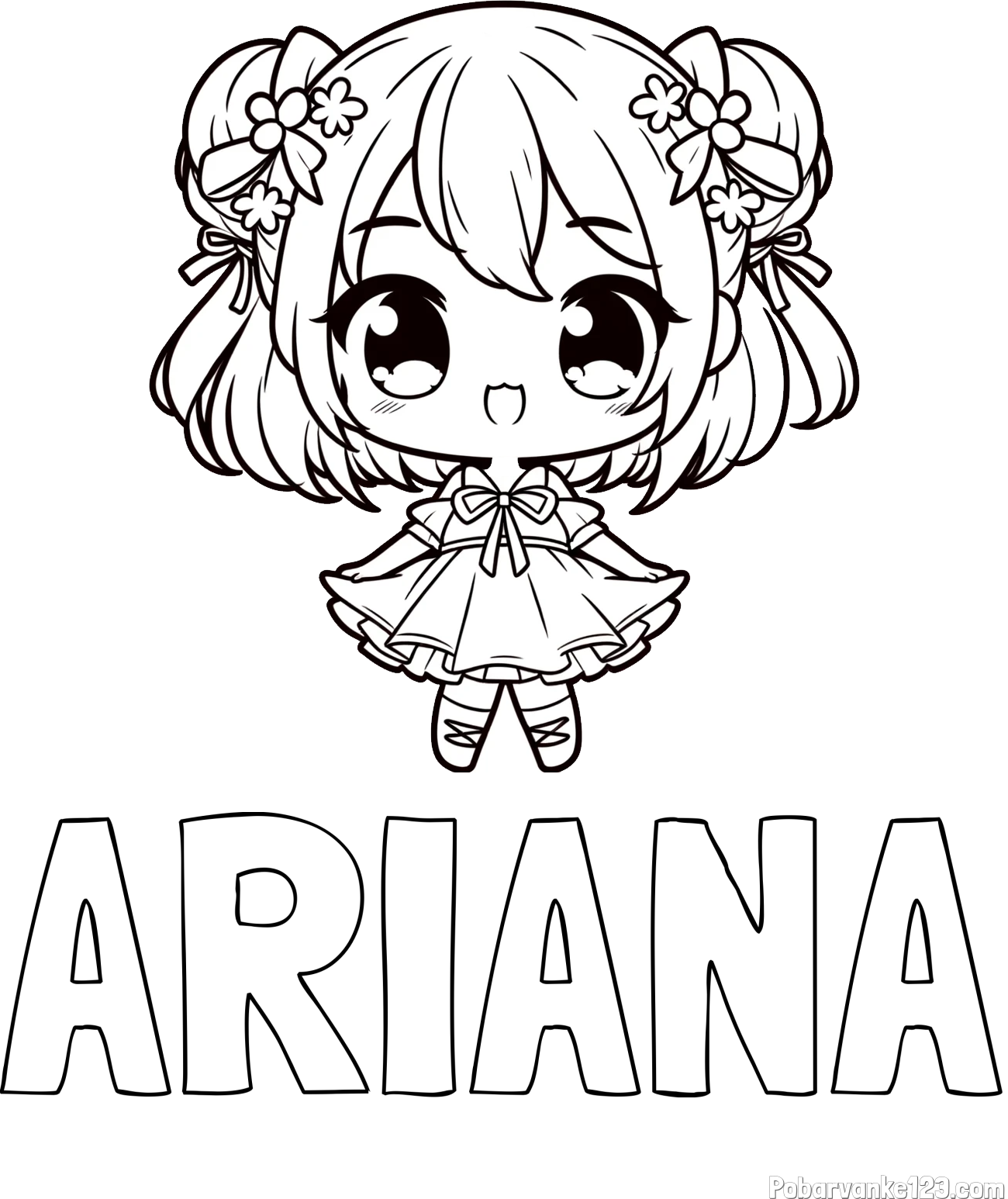 Pobarvanka imena ARIANA in otroška pobarvanka punčke v japonskem anime slogu