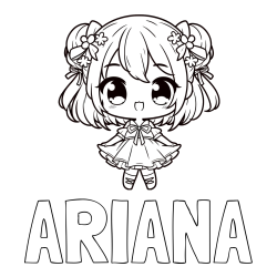 Online izdelana pobarvanka - Pobarvanka imena ARIANA in otroška pobarvanka punčke v japonskem anime slogu
