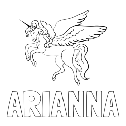 Online izdelana pobarvanka - Pobarvanka imena ARIANNA in lepa pobarvanka samoroga