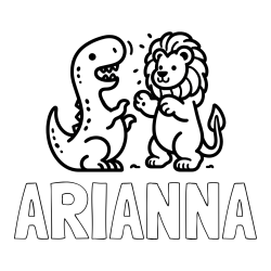Online izdelana pobarvanka - Pobarvanka imena ARIANNA in pobarvanka dinozavra, ki napada leva