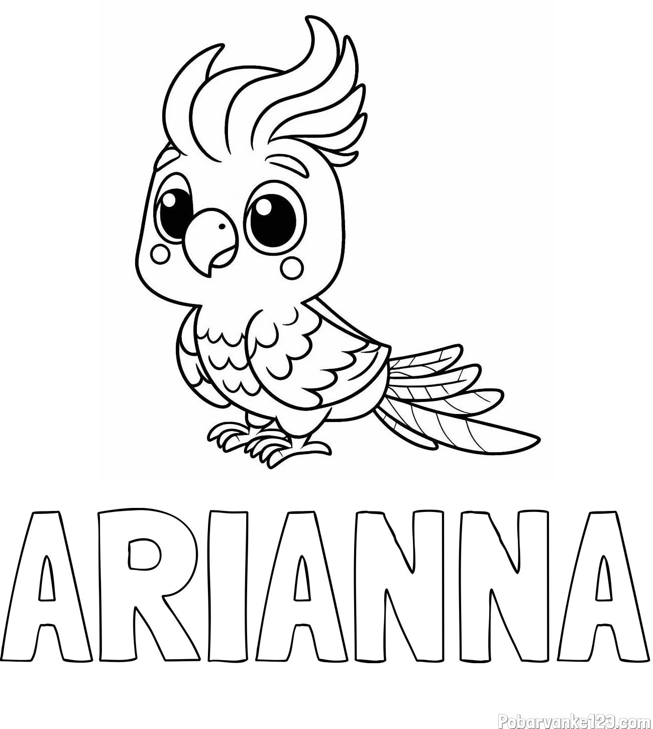 Pobarvanka imena ARIANNA in pobarvanka ljubke papige