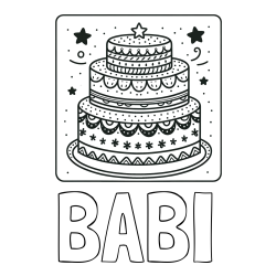 Online izdelana pobarvanka - Pobarvanka imena BABI in pobarvanka slastne torte