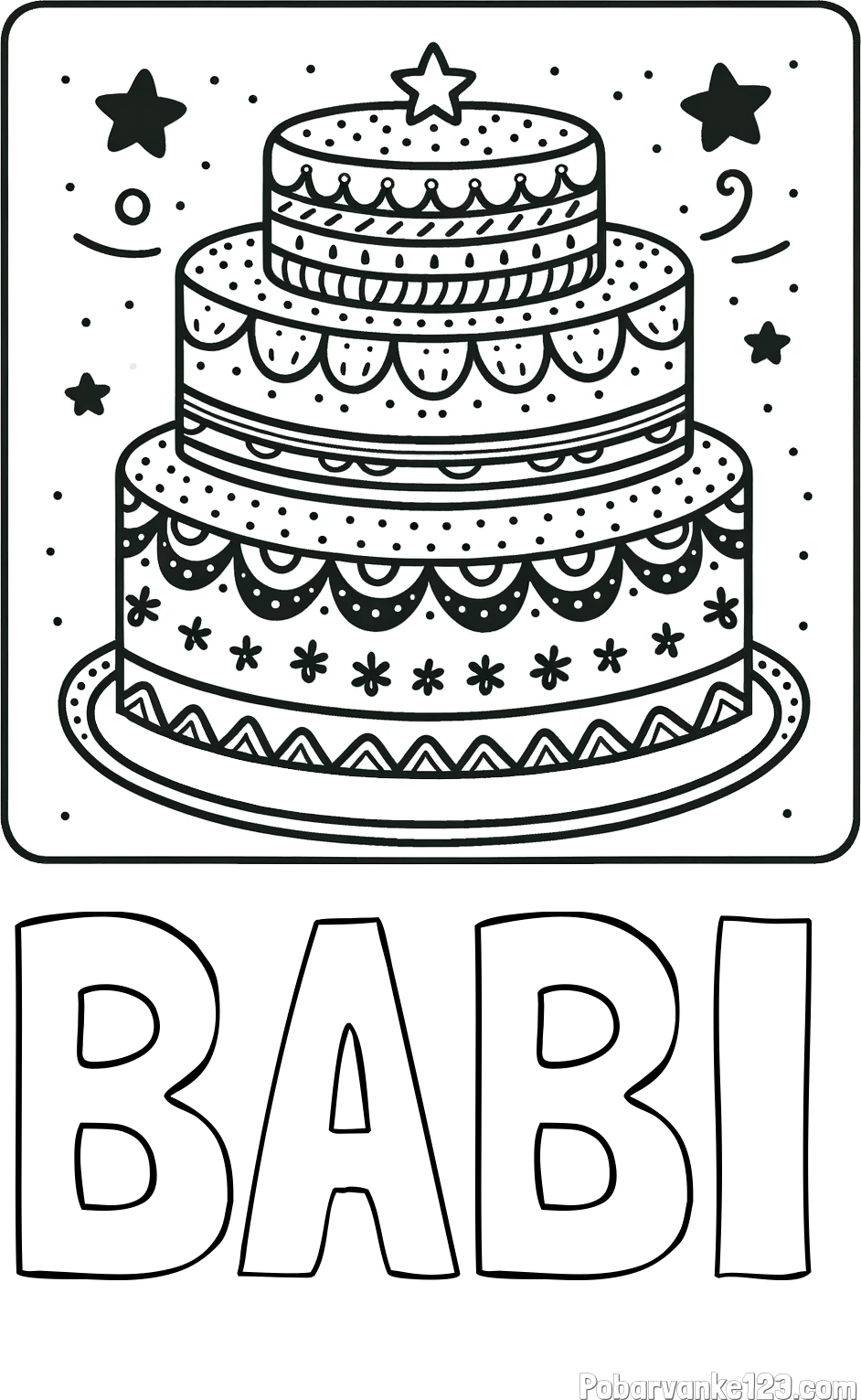 Pobarvanka imena BABI in pobarvanka slastne torte