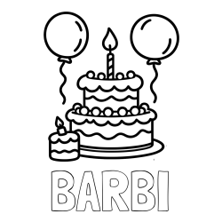 Online izdelana pobarvanka - Pobarvanka imena BARBI in pobarvanka velike rojstnodnevne torte