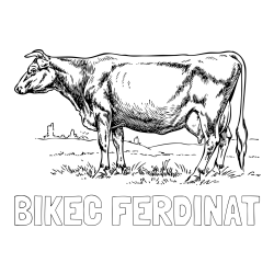 Online izdelana pobarvanka - Pobarvanka imena BIKEC FERDINAT in pobarvanka krave na paši